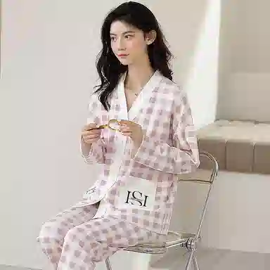 莫代尔 抗菌时尚亲肤舒适甜美柔软透气长袖长裤可外穿家居服睡衣套装 女款 粉红色