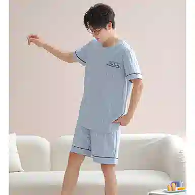 莫代尔 韩版显瘦亲肤轻盈时尚细腻舒适简约透气休闲带胸垫情侣款可外穿短袖短裤睡衣套装 男女同款