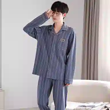 莫代尔 耐磨轻盈透气细腻亲肤吸湿排汗舒适柔软开衫长袖长裤居家休闲可外穿睡衣套装 男 灰蓝色