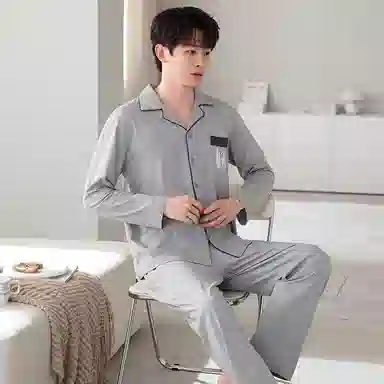 莫代尔 亲肤舒适柔软细腻轻盈耐磨透气吸湿排汗开衫长袖长裤居家休闲可外穿睡衣套装 男款 银色