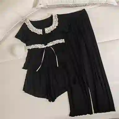 莫代尔 韩版休闲简约轻盈透气套头舒适柔软亲肤细腻带胸垫防凸点短袖家居服睡衣套装 女款