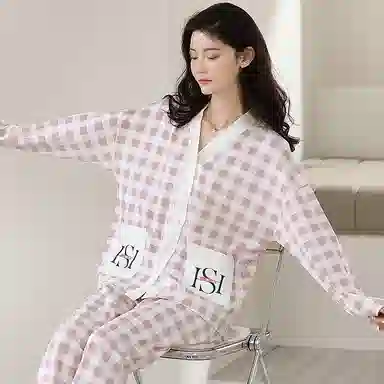 莫代尔 抗菌时尚亲肤舒适甜美柔软透气长袖长裤可外穿家居服睡衣套装 女款 粉红色