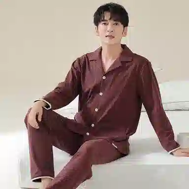 莫代尔 抗菌轻盈柔软细腻微弹亲肤耐磨吸湿排汗舒适长袖长裤居家休闲可外穿睡衣套装 男 图色