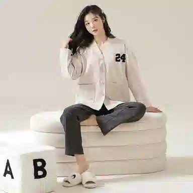 莫代尔 厚款细腻软糯舒适耐磨亲肤开衫长袖不勒腹长裤可居家休闲可外穿睡衣套装 女款 杏色