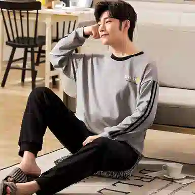 莫代尔 经典简约时尚气质保暖轻柔亲肤舒适圆领有口袋长袖长裤时尚可穿睡衣套装 男款 灰色