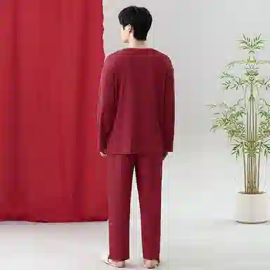 莫代尔 抗菌时尚喜庆简约轻盈微弹舒适亲肤柔软不易起球居家服可外穿睡衣套装 男款 红色