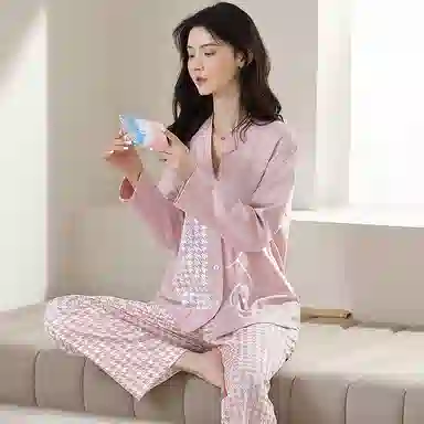 莫代尔 抗菌亲肤舒适轻薄甜美透气温柔不易起球长袖长裤可外穿春秋季睡衣套装 女款 图片色