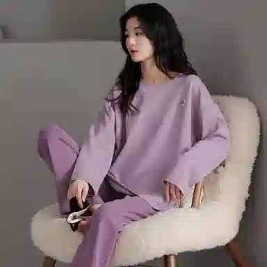 莫代尔 德绒轻盈吸湿排汗保暖舒适亲肤细腻柔软微弹耐磨长袖长裤居家休闲可外穿睡衣套装 女款 灰紫色
