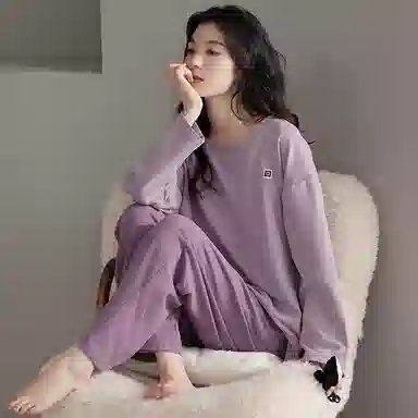 莫代尔 德绒轻盈吸湿排汗保暖舒适亲肤细腻柔软微弹耐磨长袖长裤居家休闲可外穿睡衣套装 女款 灰紫色