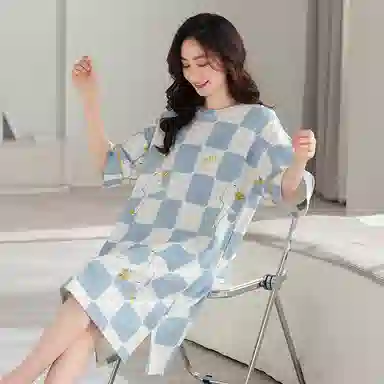 莫代尔 慵懒个性时尚简洁圆领套头休闲气质百搭细腻不易起球家居裙短袖可外穿睡裙 女款