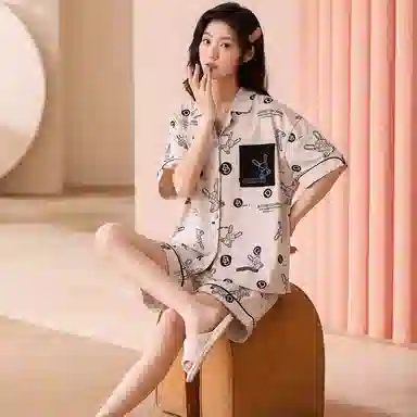 莫代尔 可外穿亲肤柔软圆领细腻简约休闲短袖春夏季睡衣套装 男女同款