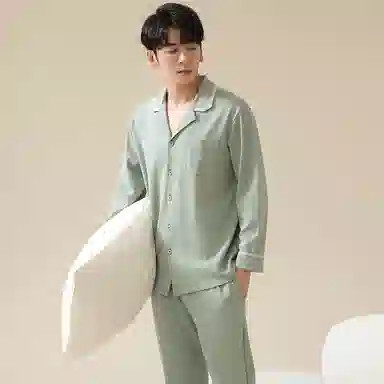 莫代尔 抗菌微弹轻盈柔软耐磨亲肤细腻舒适吸湿排汗睡衣套装 男 灰青色