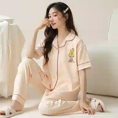 莫代尔 简约韩版舒适亲肤柔软轻盈透气微弹短袖长裤时尚家居产前产后月子服可外穿睡衣套装 女款 橙色