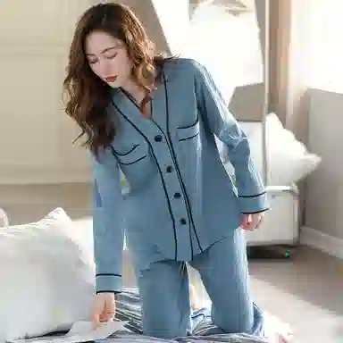 莫代尔 舒适柔软透气亲肤薄款休闲简约优雅时尚家居服可外穿睡衣套装 女款 天蓝色