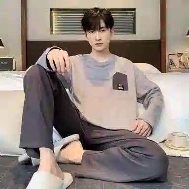 莫代尔 细腻耐磨舒适柔软亲肤透气微弹长袖松紧裤腰不勒腹长裤居家休闲可外穿睡衣套装 男款 紫色