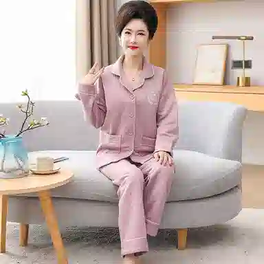 莫代尔 柔软蓄热锁温耐磨保暖夹层亲肤舒适长袖长裤睡衣套装 女款 藕色