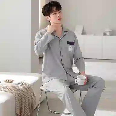 莫代尔 亲肤舒适柔软细腻轻盈耐磨透气吸湿排汗开衫长袖长裤居家休闲可外穿睡衣套装 男款 银色