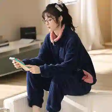 莫代尔 简约透气细腻亲肤吸湿排汗耐磨舒适柔软长袖休闲可外穿长裤睡衣套装 男款 藏青色