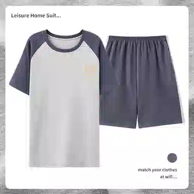 莫代尔 宽松舒适柔软亲肤圆领套头气质时尚透气细腻不易起球短袖可外穿夏季睡衣套装 男款 雾蓝色