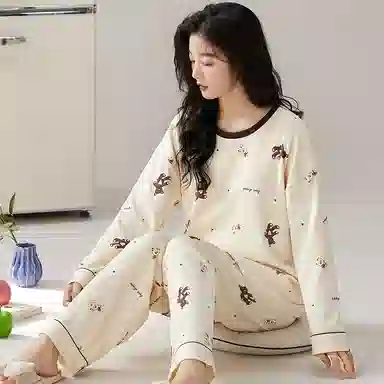 莫代尔 轻盈透气简约微弹亲肤长袖长裤可外穿居家服睡衣套装 女款 杏色