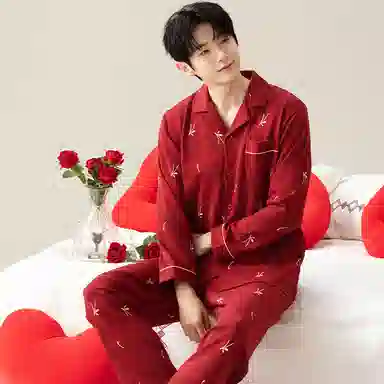 莫代尔 保暖储温细腻亲肤长袖长裤家居服可外穿睡衣套装 男女同款 红色