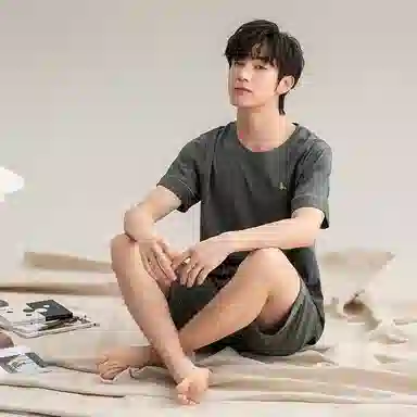 莫代尔 薄款抗菌防螨套头短袖五分裤家居服可外穿舒适简约睡衣套装 男款 橄榄绿