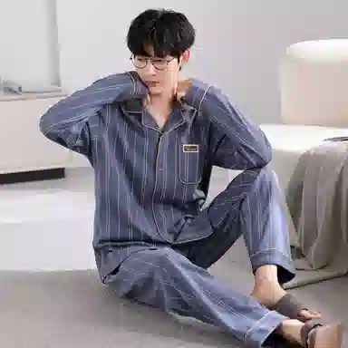 莫代尔 耐磨轻盈透气细腻亲肤吸湿排汗舒适柔软开衫长袖长裤居家休闲可外穿睡衣套装 男 灰蓝色