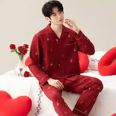 莫代尔 保暖储温细腻亲肤长袖长裤家居服可外穿睡衣套装 男女同款 红色