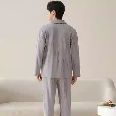 莫代尔 亲肤柔软舒适微弹透气耐磨开衫长袖弹力裤腰不勒腹可居家休闲长裤可外穿睡衣套装 男款 银色