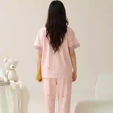 莫代尔 简约韩版舒适亲肤气质柔软轻盈透气大码短袖长裤时尚家居产前产后月子服可外穿睡衣套装 女款 桃色