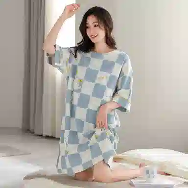 莫代尔 慵懒个性时尚简洁圆领套头休闲气质百搭细腻不易起球家居裙短袖可外穿睡裙 女款