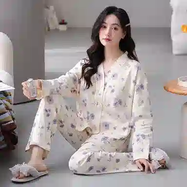 莫代尔 小清新透气亲肤开衫长袖长裤居家服可外穿睡衣套装 女款 白色
