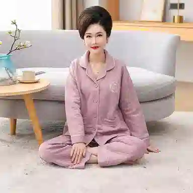 莫代尔 柔软蓄热锁温耐磨保暖夹层亲肤舒适长袖长裤睡衣套装 女款 藕色