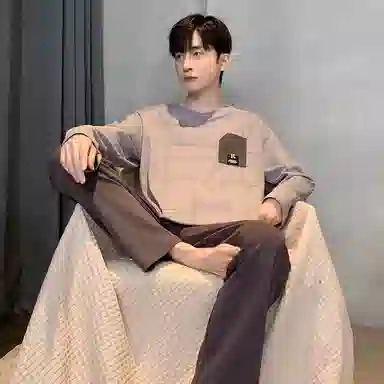 莫代尔 细腻耐磨舒适柔软亲肤透气微弹长袖松紧裤腰不勒腹长裤居家休闲可外穿睡衣套装 男款 紫色