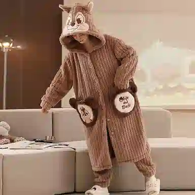 莫代尔 韩版时尚卡通舒适柔软亲肤保暖蓄热储温长袖长裤睡衣套装 男女同款