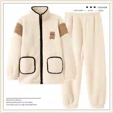 莫代尔 舒适保暖韩版时尚卡通可外穿休闲简约睡衣套装 男款 杏色