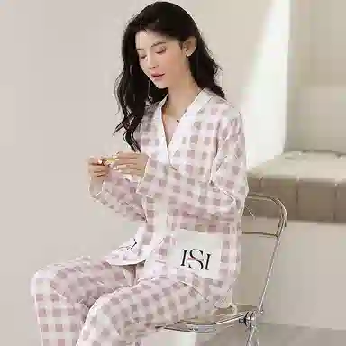 莫代尔 抗菌时尚亲肤舒适甜美柔软透气长袖长裤可外穿家居服睡衣套装 女款 粉红色