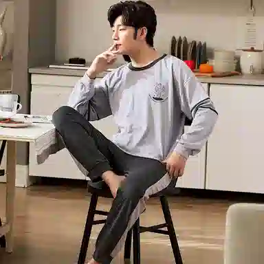 莫代尔 经典简约时尚气质保暖轻柔亲肤舒适圆领有口袋长袖长裤时尚宿舍可穿睡衣套装 男款 灰色