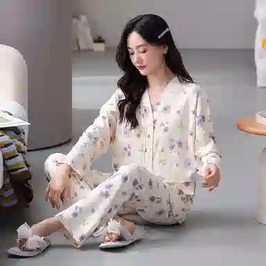 莫代尔 小清新透气亲肤开衫长袖长裤居家服可外穿睡衣套装 女款 白色