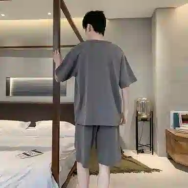 莫代尔 亲肤轻薄透气舒适圆领套头居家短袖短裤可外穿睡衣套装 男款 铅色