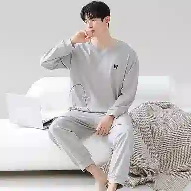 莫代尔 轻盈吸湿排汗舒适亲肤耐磨柔软微弹透气可居家休闲可外穿长袖长裤睡衣套装 男款 浅灰色