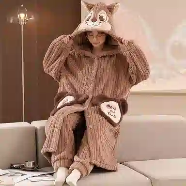 莫代尔 韩版时尚卡通舒适柔软亲肤保暖蓄热储温长袖长裤睡衣套装 男女同款