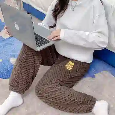 莫代尔 素色时尚卡通柔软保暖储温抗起球提花可外穿睡裤 女款 棕色