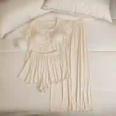 莫代尔 韩版休闲简约轻盈透气套头舒适柔软亲肤细腻带胸垫防凸点短袖家居服睡衣套装 女款