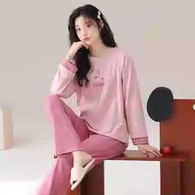 莫代尔 韩版时尚圆领套头长袖长裤简约亲肤舒适家居服可外穿睡衣套装 男女同款