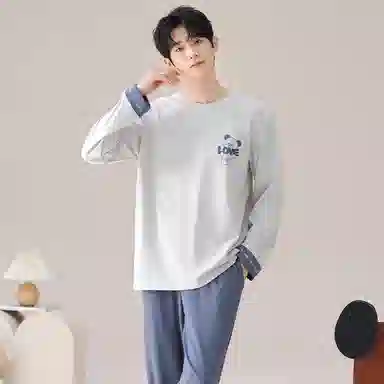 莫代尔 韩版时尚圆领套头长袖长裤简约亲肤舒适家居服可外穿睡衣套装 男女同款