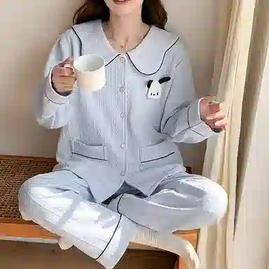 莫代尔 开衫韩版卡通甜美素色时尚保暖亲肤睡衣套装 女款