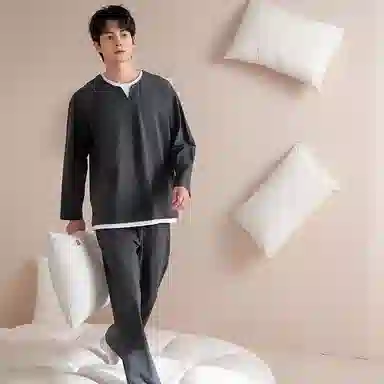 莫代尔 宽松百搭舒适亲肤圆领套头气质轻柔细腻长袖长裤可外穿夏季睡衣套装 男女同款