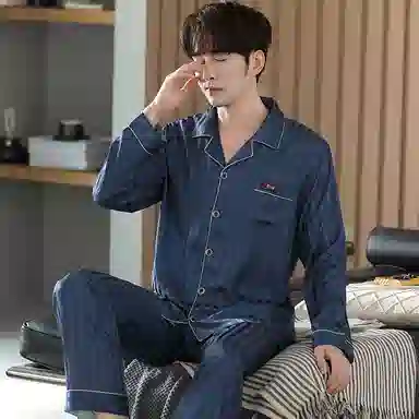 莫代尔 气质长袖长裤沉稳轻熟风家居服可外穿时尚睡衣套装 男款 藏青色