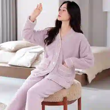 莫代尔 宽松气质加厚保暖蓄热微弹锁温防静电亲肤舒适不臃肿可外穿睡衣套装 女款 紫罗兰